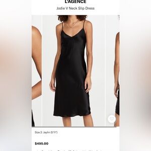 L'AGENCE Black Satin slip midi dress.